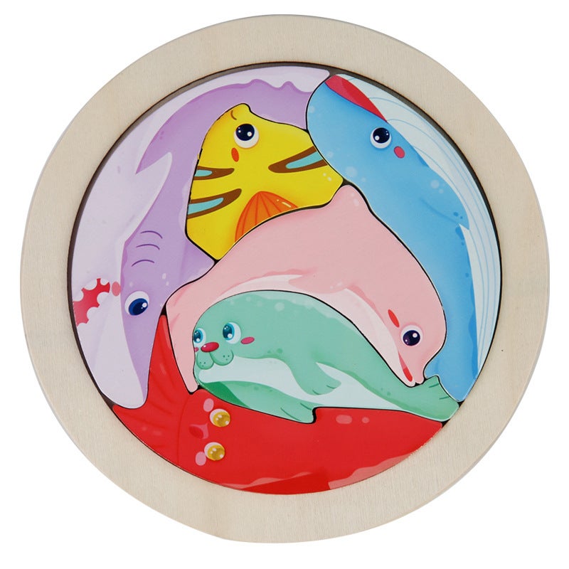 Wooden Children'S Animal Fruit Creative Three-Dimensional Round Jigsaw Puzzle Building Blocks Puzzle Tetris Building Blocks Toy - Image 1